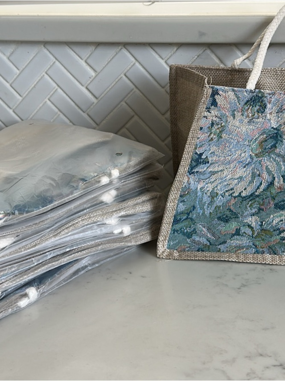 15 - Floral Tapestry Beach Tote with Rope Handles - Blue/Green